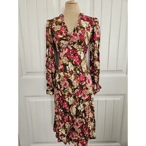 Sam Edelman Illora Cyprus Winter Wonderbloom Midi Dress Sz XS Viscose Boho Vneck